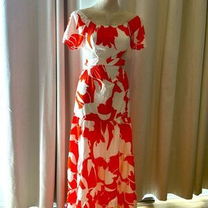 Off Shoulder Cutout Tropical Floral Print Maxi dress